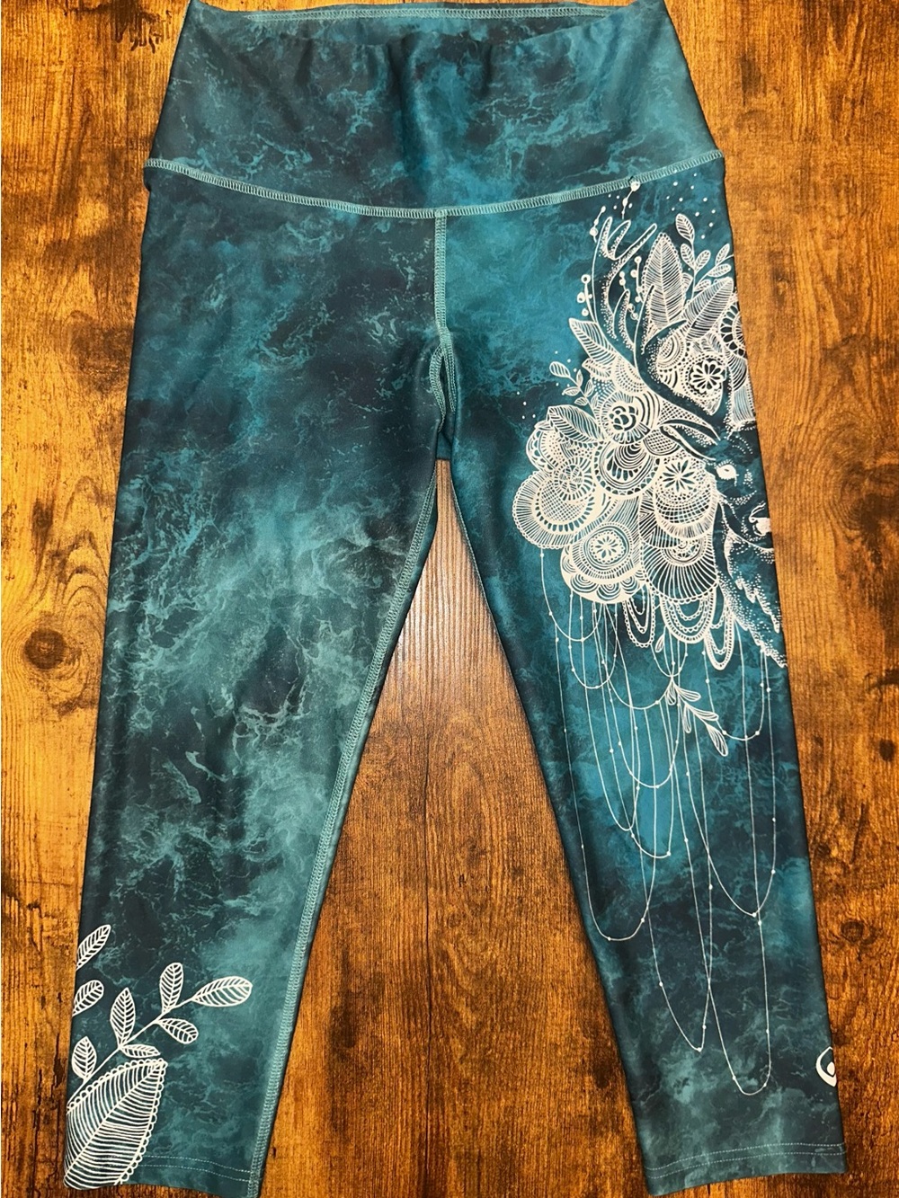 Inner Fire women’s High-Waist Teal Floral Deer Print Active Leggings size 6